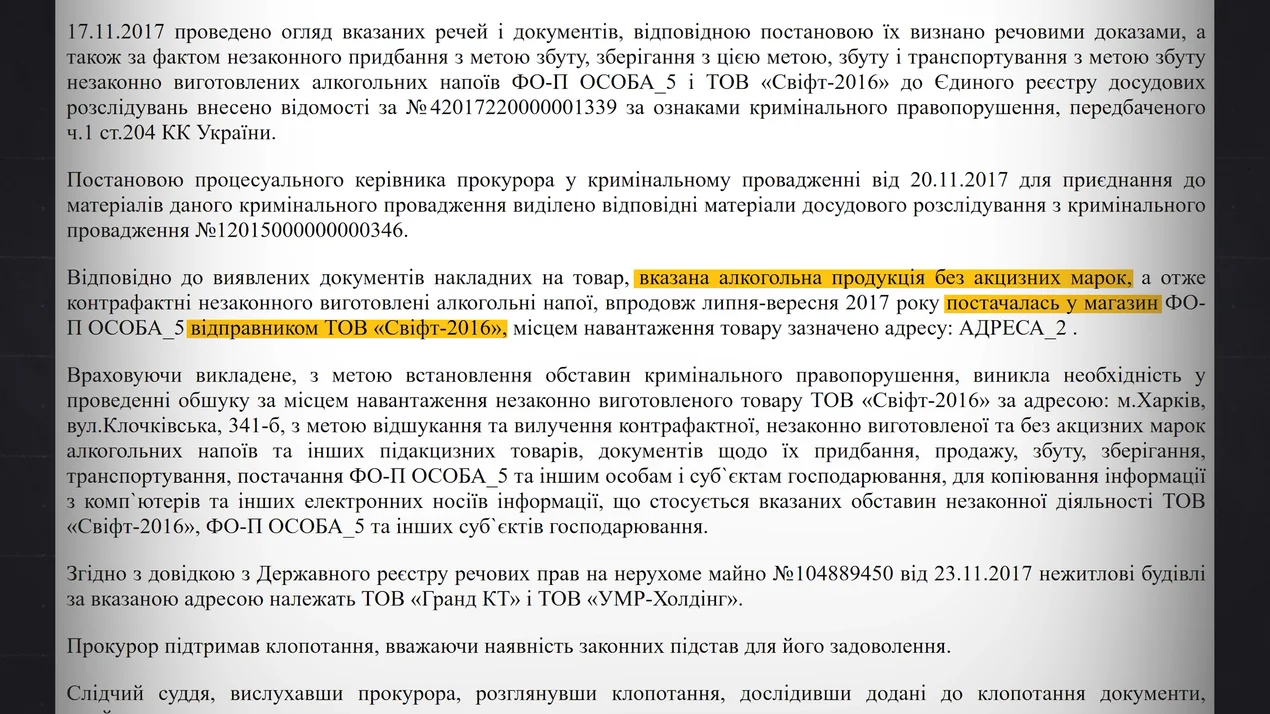 Ігор Колінко, контрафакт, алкоголь