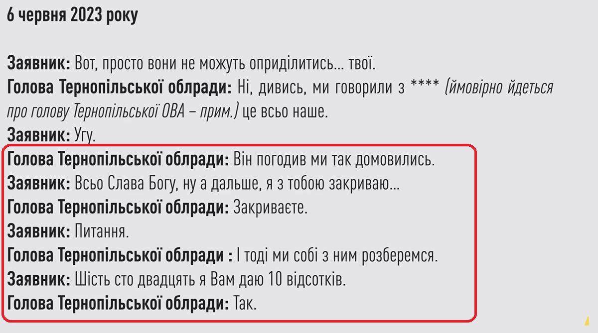 Михайло Головко, хабар, Тернопільська ОВА, переговори Михайла Головка