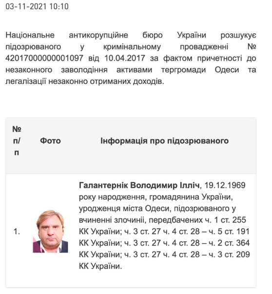 Володимир Галантерник, підозра