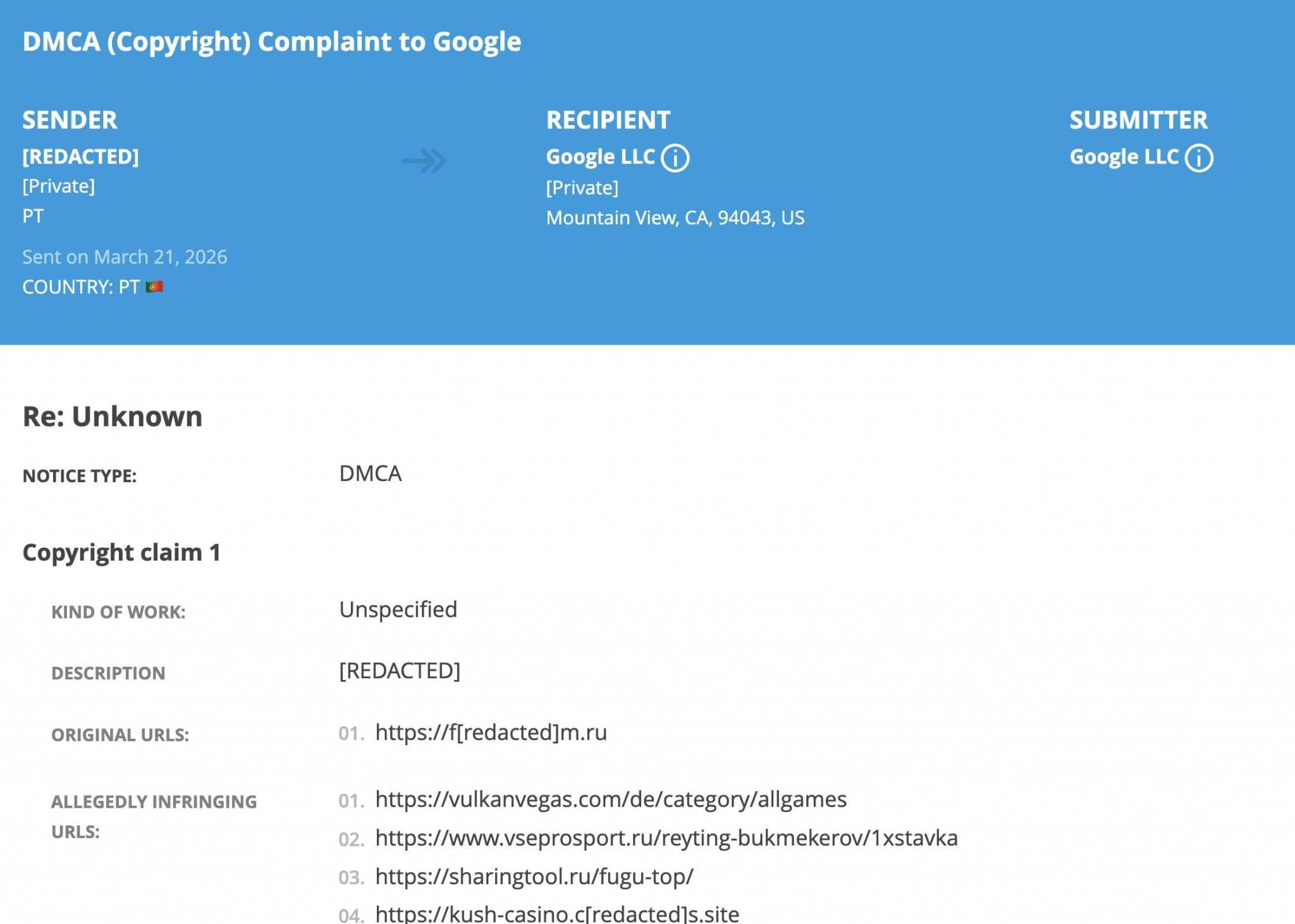 DMCA, Google, Максим Кріппа, казино Вулкан, vulkanvegas, GGBet