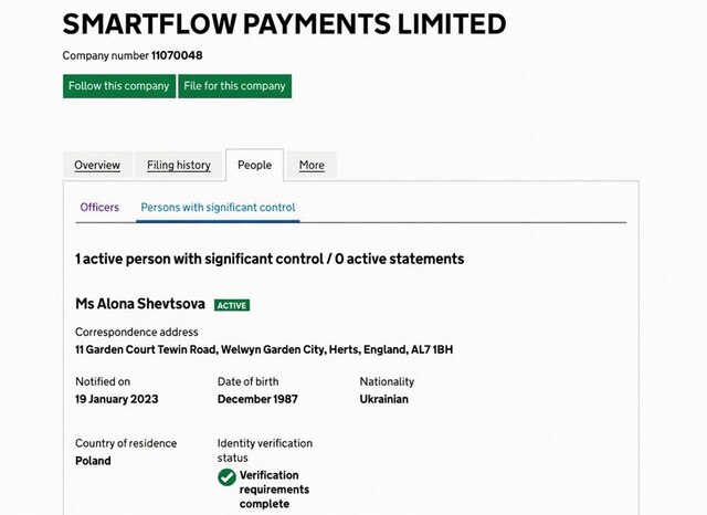 SMARTFLOW PAYMENTS LIMITED, Зінаїда Березовська, Payeer