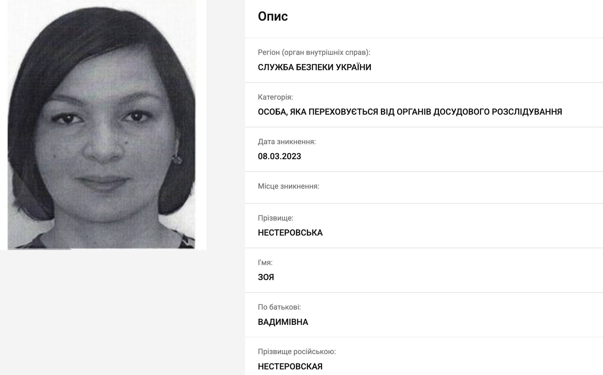 Зоя Нестерівська, розслідування, розшук