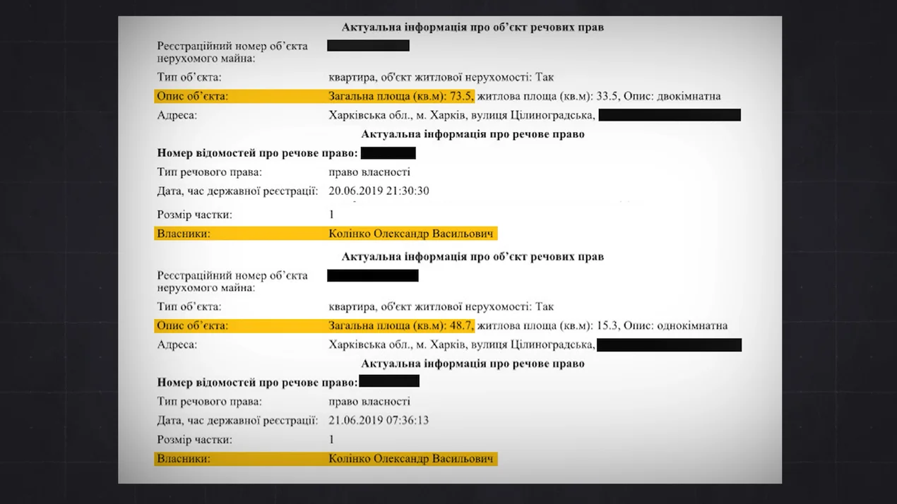 Олександр Колінко, нерухомість