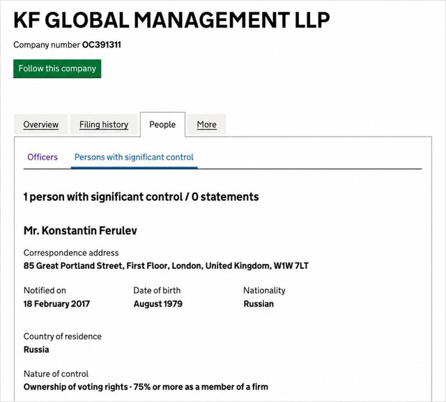 KF Global Management LLP, Костянтин Ферульов