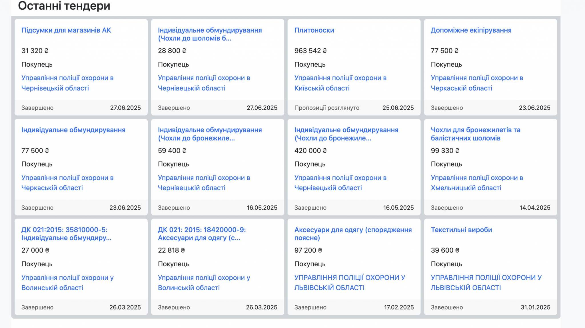 Тендери ПП «Стріла»